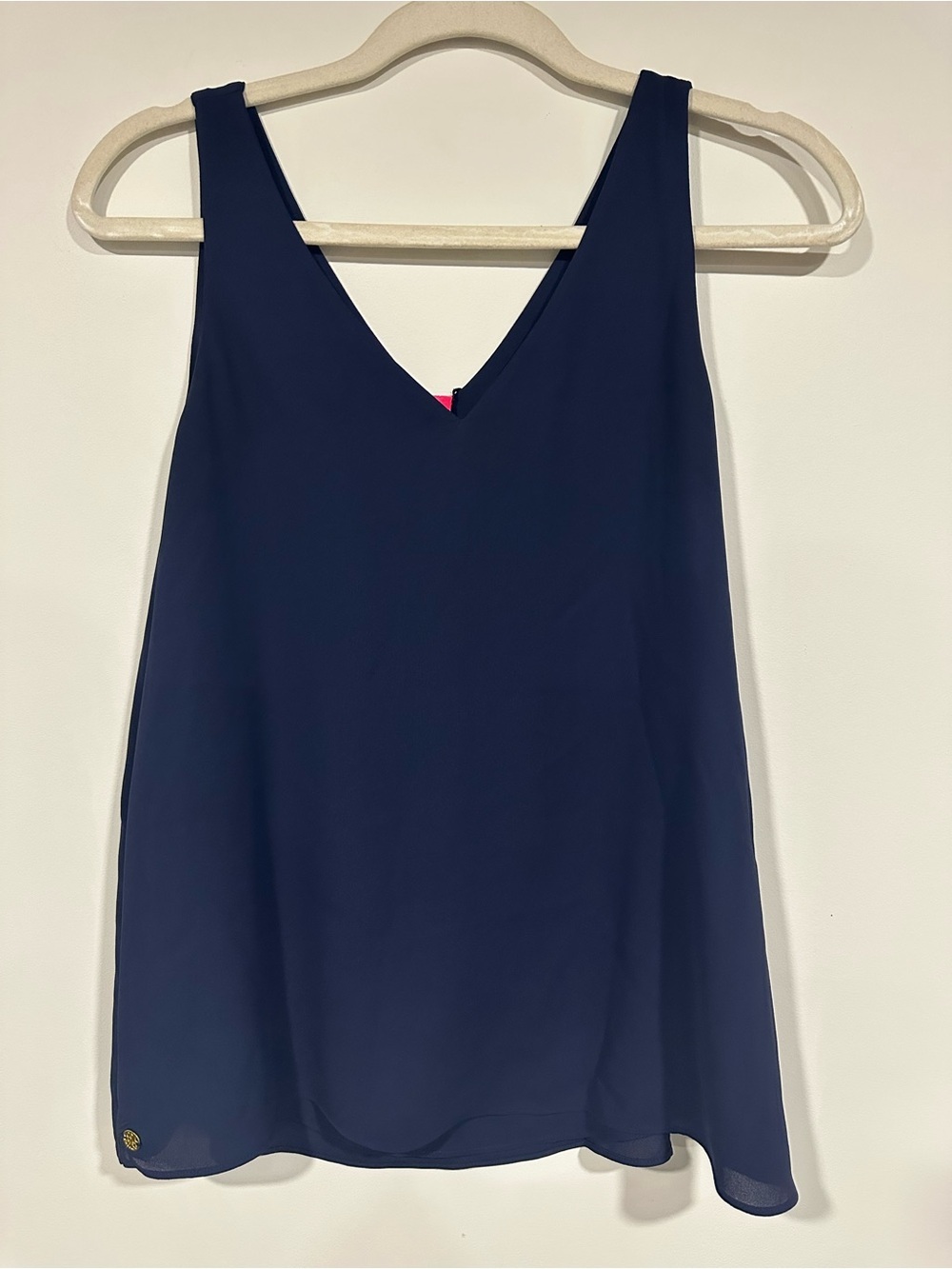Lilly Pulitzer Florin Reversible Top Navy Blue V Neck Womens XS